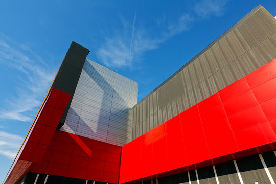 colorful aluminum facade on large shopping mall © vladimirnenezic