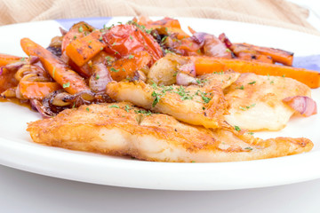 salmon steak with vegetables