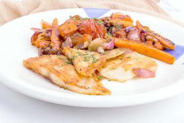 salmon steak with vegetables