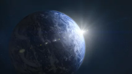 Abwaschbare Fototapete Vollmond und Bäume Erde mit Sonnenschein im Weltraum