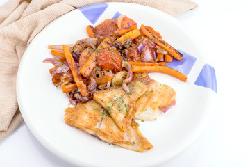 salmon steak with vegetables
