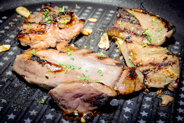 Closeup of liver being roasted in the frying pan
