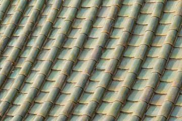 Close up Old green roof tiles