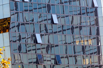 glass facade with reflections