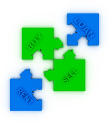 Buy,sell, loah  or rent concept puzzle