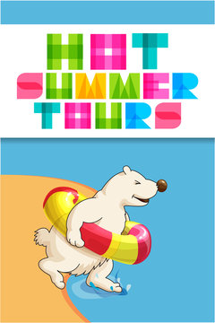Funny cartoon web banner for travel agency with polar bear