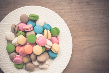 French macaroons. Coffee, chocolate, vanilla and raspberry macar