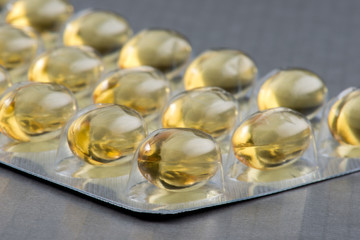 Close up of fish oil capsules in blister-pack