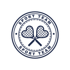 Vintage style tennis label with two heart shaped rackets. Vector