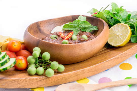 Thai cuisine nam prik or chili paste mixes
