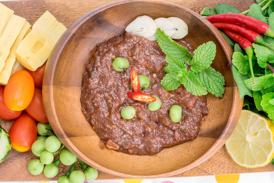 Thai cuisine nam prik or chili paste mixes