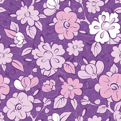 Vector purple kimono florals seamless pattern background
