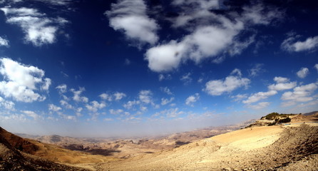 wide panorama on desert with cloudscape