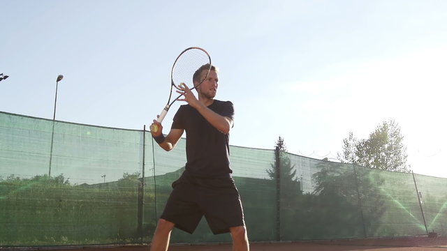 Slow Motion Of Professional Tennis Player Hitting The Ball With Forehand Stroke