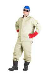 Welder in workwear suit