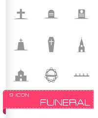 Vector black funeral icons set