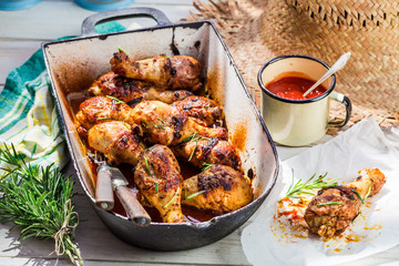 Hot chicken legs with barbecue sauce