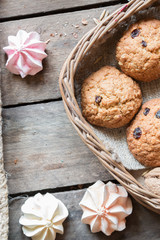 Cookies in a basket and marshmallows