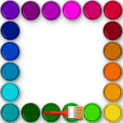 Paintbrush on paint tins