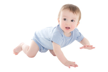 funny baby boy toddler crawling isolated on white