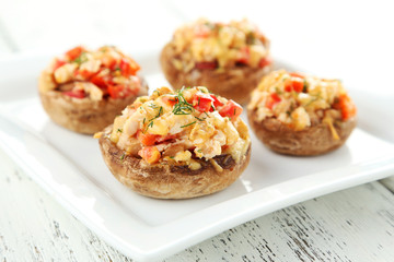 Stuffed mushrooms on plate