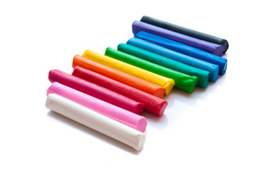 Rainbow colors plasticine play dough modeling clay isolated over