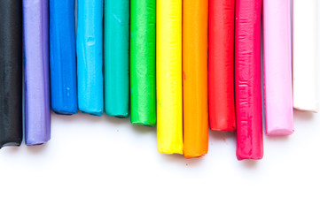 Rainbow colors plasticine play dough modeling clay isolated over