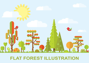 Flat vector tree illustration, autumn