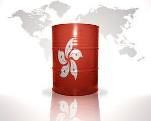 barrel with hong kong flag on the world map background