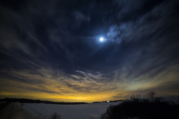 Moon and the stars in the night sky