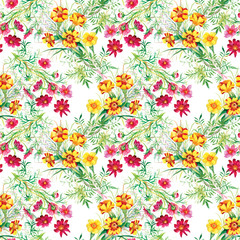Fototapeta na wymiar Wild flowers seamless pattern on white background
