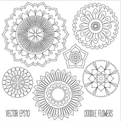 Doodle flowers set. 