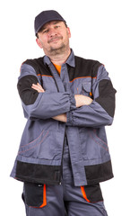 Working man smiling.