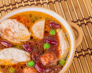 Fresh vegetable soup with chicken.