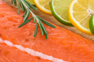 Close up of salmon fillet with lemon.