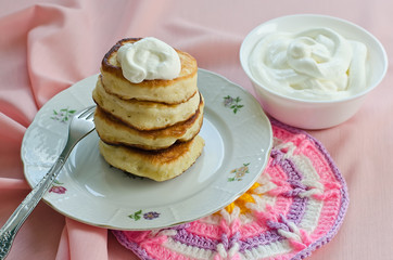 Delicious homemade pancakes with sour cream.