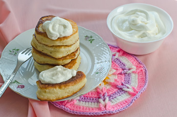 Delicious homemade pancakes with sour cream.