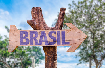 Brazil (in Portuguese) wooden sign with countryside