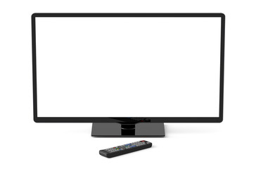 TV set with white screen and remote control