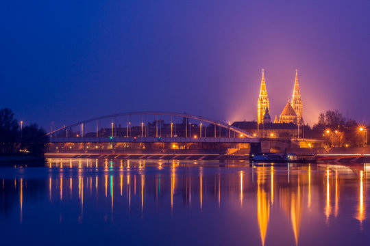 Night view of Szeged city in Hungary