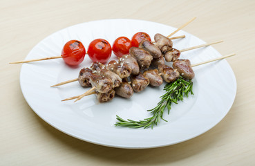 Grilled chicken hearts barbecue