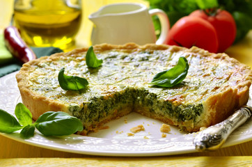 Quiche with spinach.