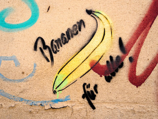 Graffiti Street Art Banane und Schriftzug Bananen für alle!