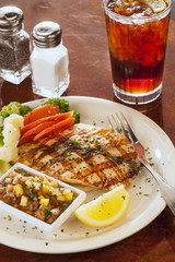 char-broiled salmon and iced tea