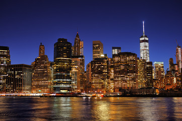 New York City Manhattan downtown skyline at night