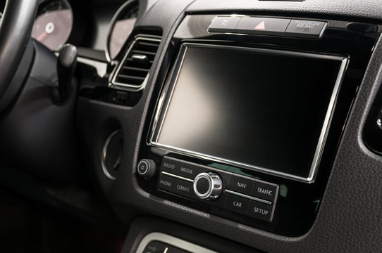 Modern car dashboard. Screen multimedia system.