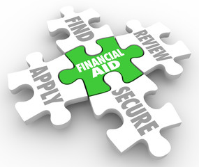 Fototapeta premium Financial Aid Puzzle Pieces Help Finding Money Pay Education Tui
