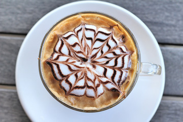 Hot latte coffee in glass