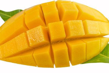 Close up yellow mango isolated and white background