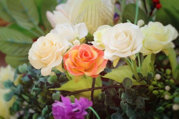 Beautiful vintage roses of artificial flowers